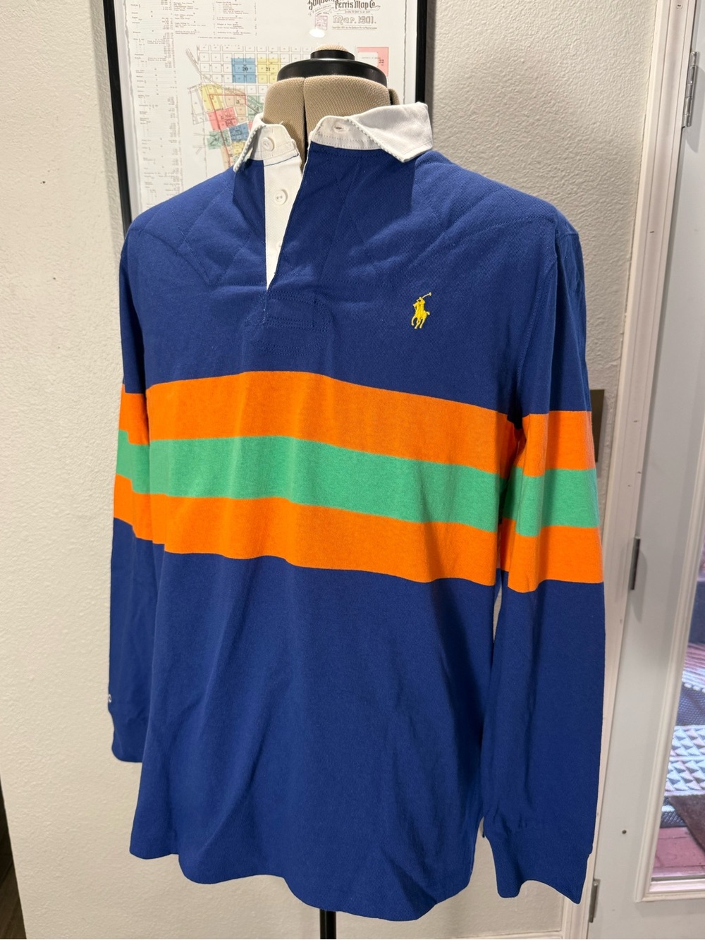 Polo Ralph Lauren XL Classic Fit Blue Orange Green Rugby Shirt